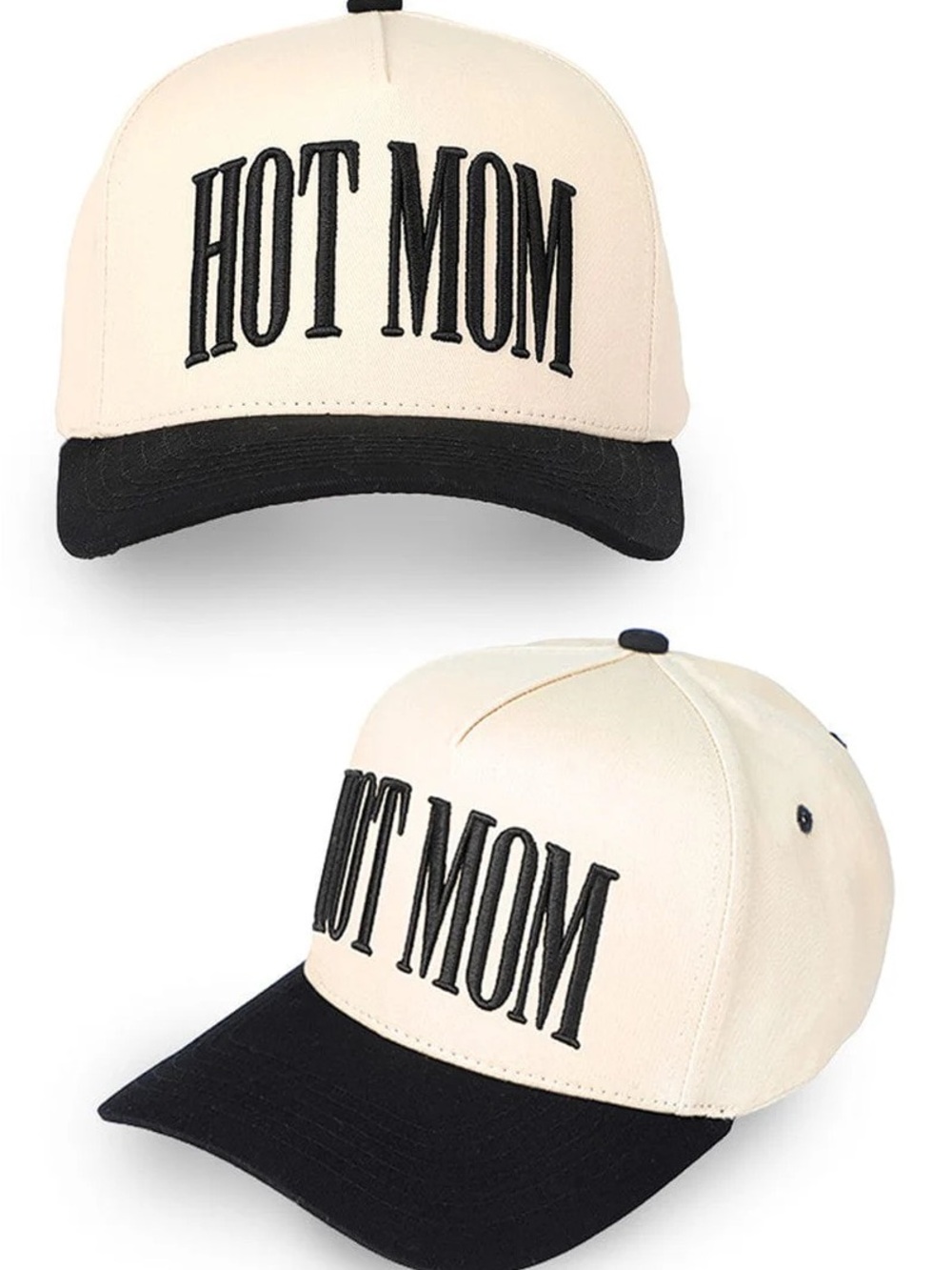 Cream & Black "HOT MOM" Embroidered Baseball Cap